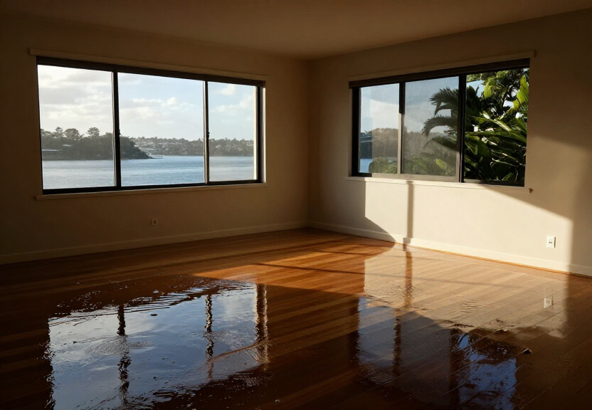Flooded warehouse in Wetherill Park before restoration